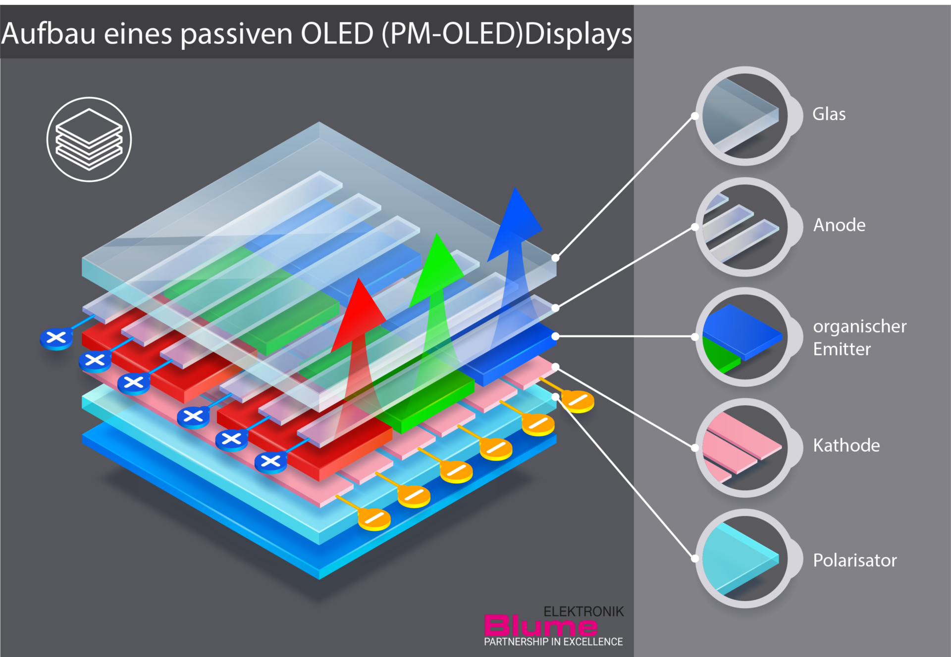 Aufbau eines passiven OLED (PM-OLED) Displays