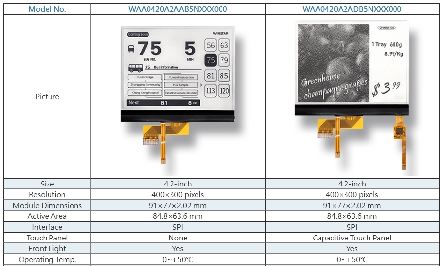 4.2-inch E-Paper Display Module – Available with or without Capacitive Touch